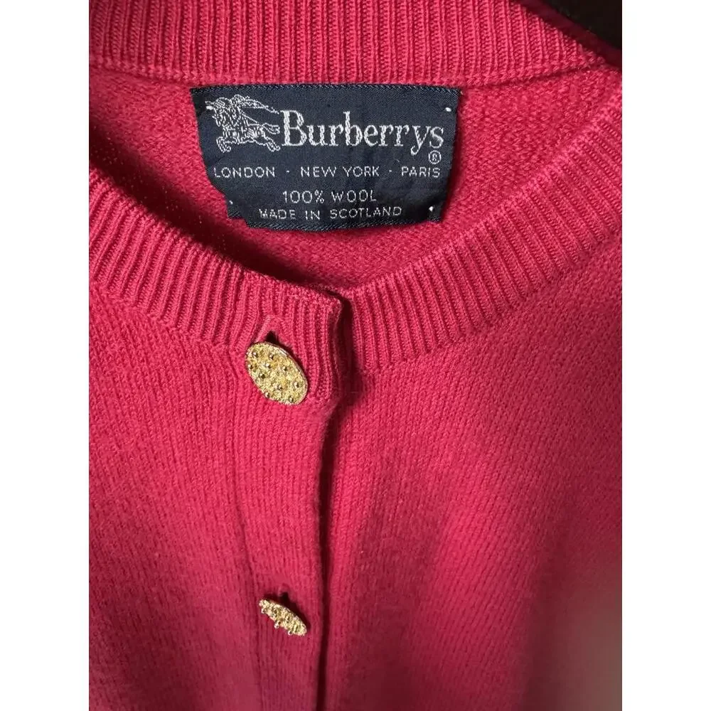 Burberry Sweater Vintage Cardigan 100% Wool Fuchsia Pink Sz Small - Picture 4 of 6
